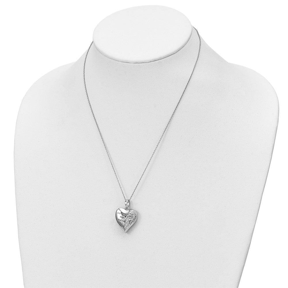 Sentimental Expressions Sterling Silver Rhodium-plated Antiqued CZ Fly With The Angels Ash Holder 18 Inch Necklace 18 Inches