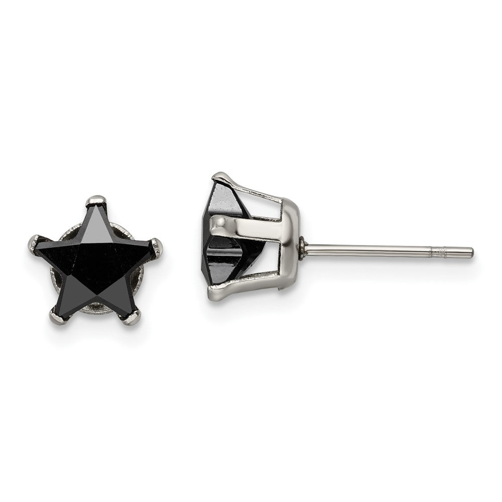 Stainless Steel Polished 7mm Black Star CZ Stud Post Earrings