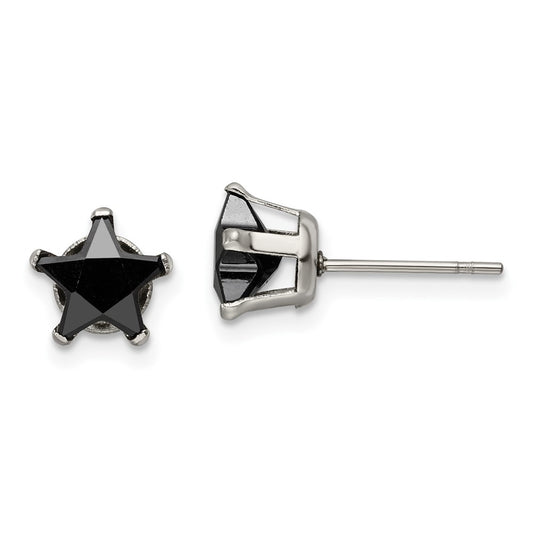Stainless Steel Polished 7mm Black Star CZ Stud Post Earrings