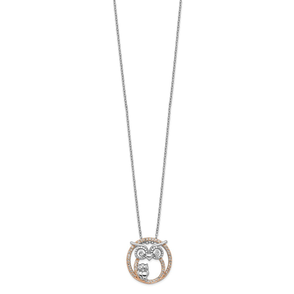 Cheryl M Sterling Silver Rhodium-plated and Rose Gold-plated Brilliant-cut CZ Owls Circle 18.25 Inch Necklace 18.25 Inches