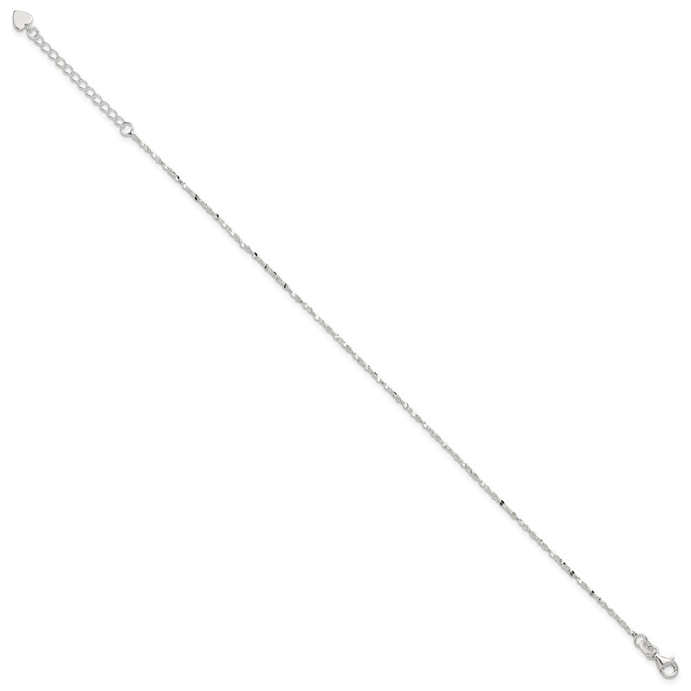 Sterling Silver Twisted Serpentine Heart 9 inch Plus 1.5 inch ext. Anklet 9 inches