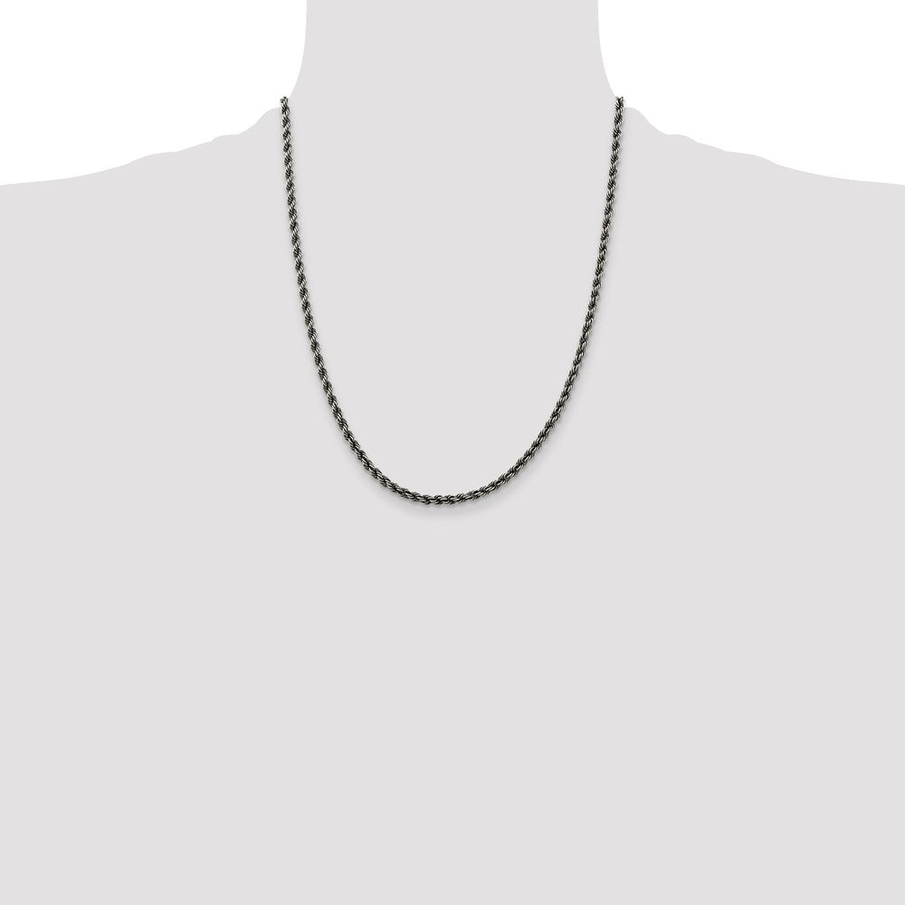 Sterling Silver Ruthenium-plated 3.4mm Rope Chain 22 Inches