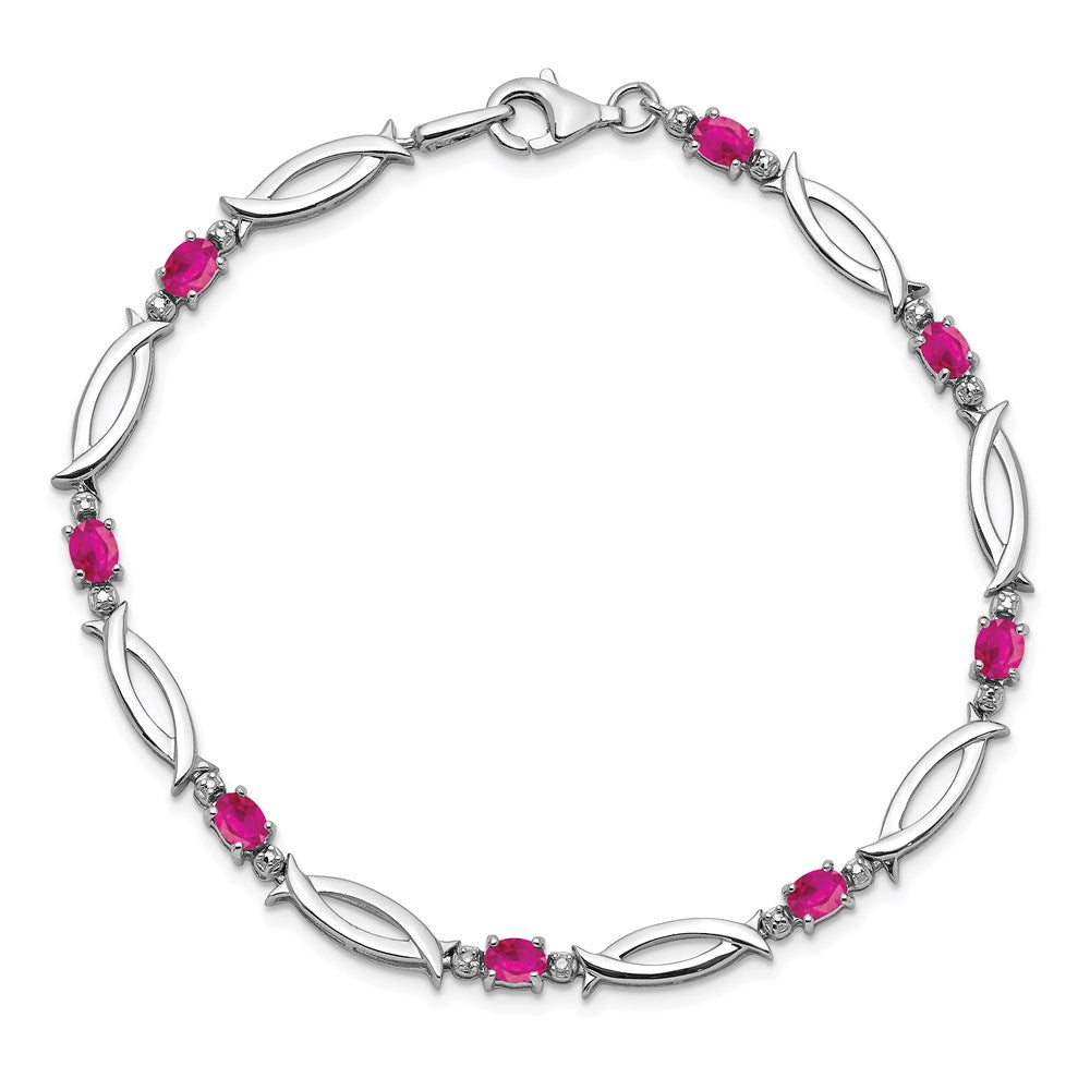 Sterling Silver Rhodium-plated Composite Ruby and Diamond Bracelet 7 inches