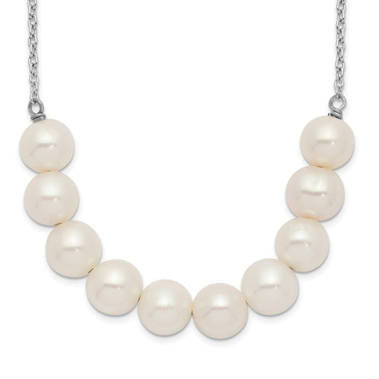 Sterling Silver Rhodium-plated 6-7mm White Near-Round Freshwater Cultured Pearl 18 inch Necklace 18 Inches