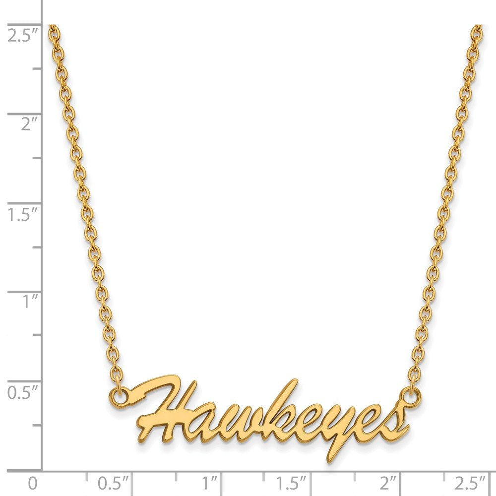 Sterling Silver Gold-plated LogoArt University of Iowa Hawkeyes Script Medium Pendant 18 inch Necklace Q-GP082UIA-18