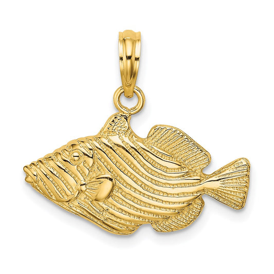 14K 2-D /Engraved Striped Fish Charm