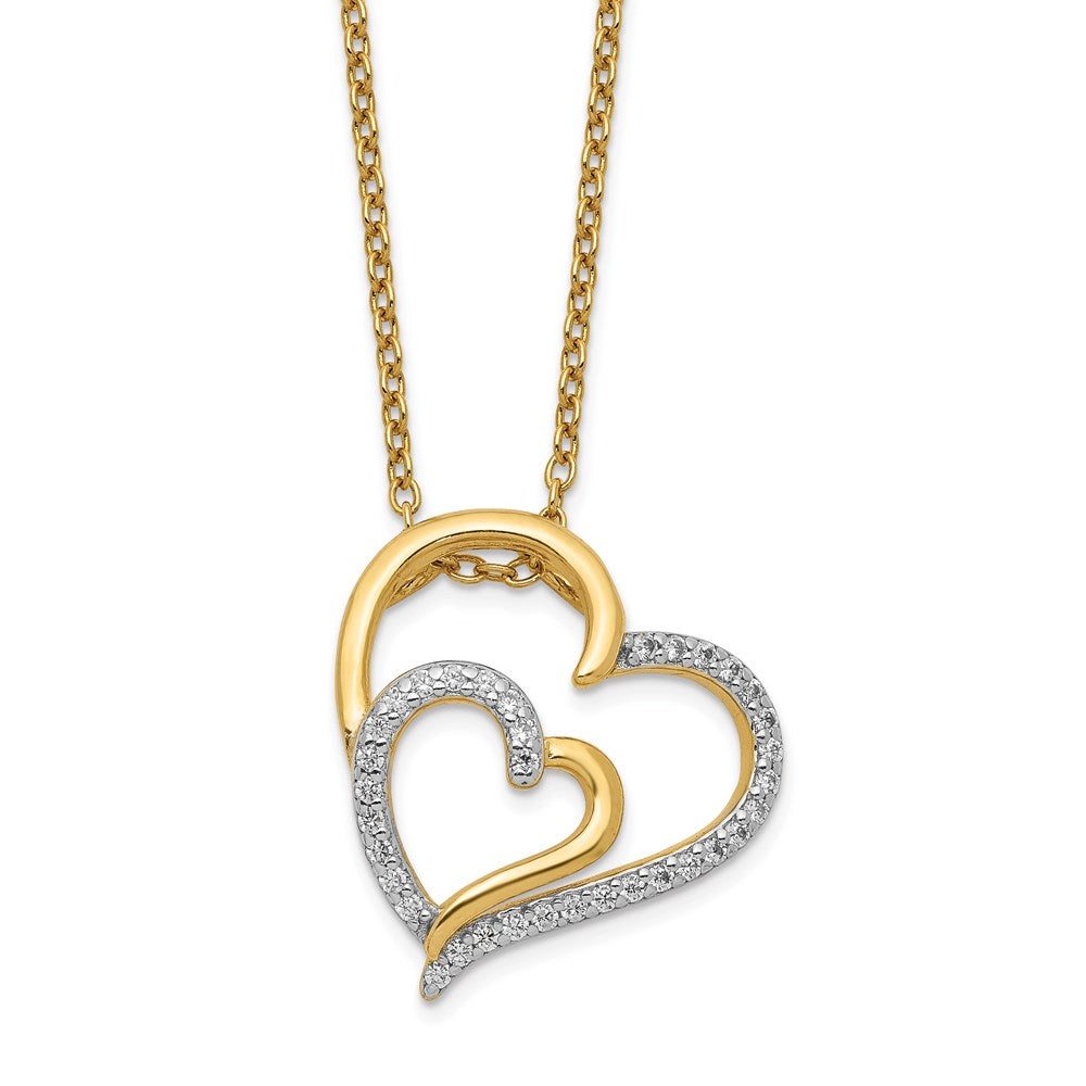 Cheryl M Sterling Silver Gold-plated Brilliant-cut CZ Fancy Double Heart 18 Inch Necklace 18 Inches