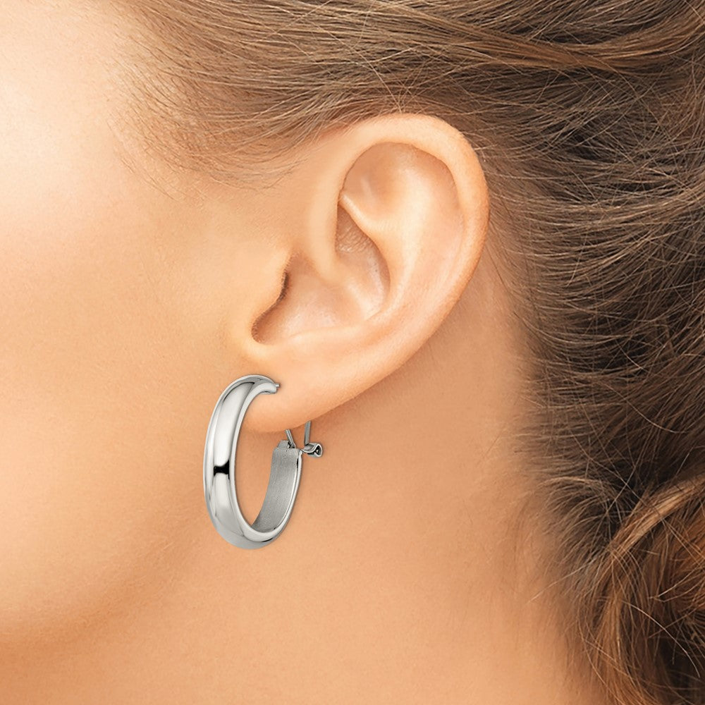 Stainless Steel Polished Omega Back Hoop Earrings