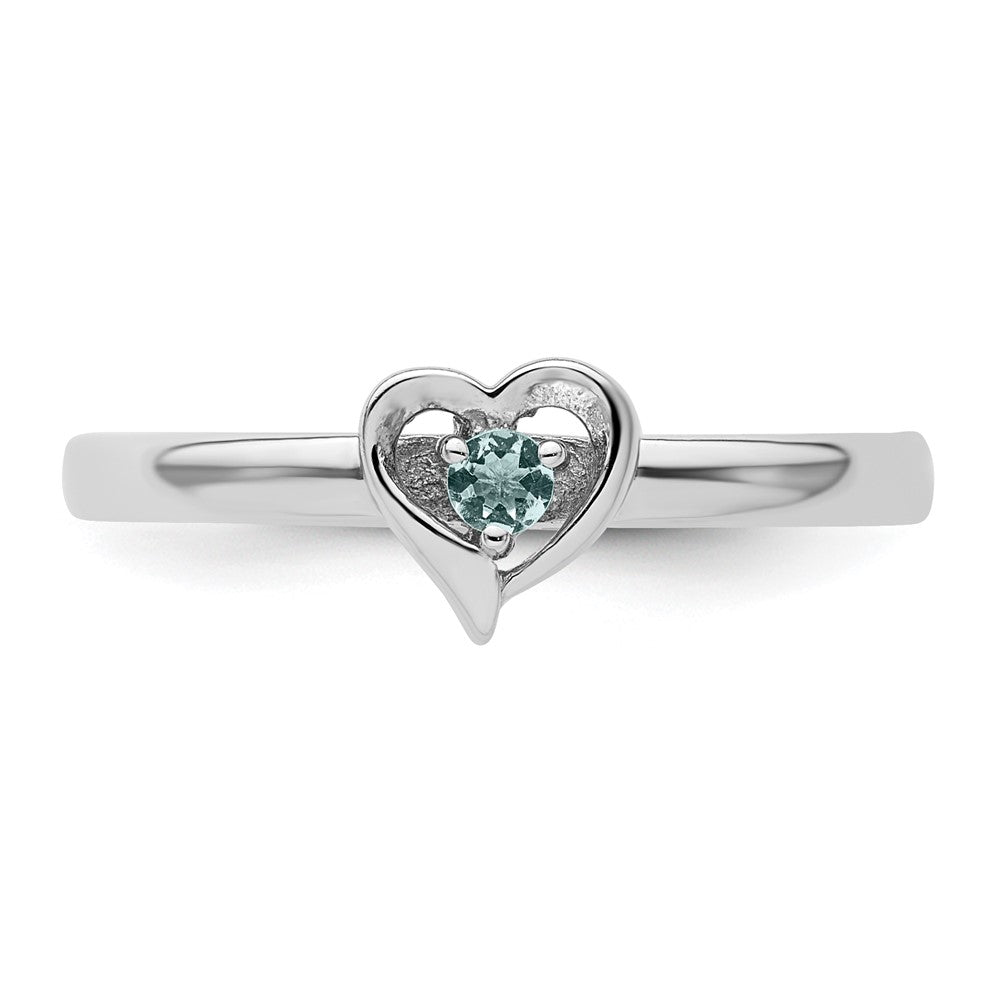 Sterling Silver Stackable Expressions Aquamarine Heart Ring Size -7