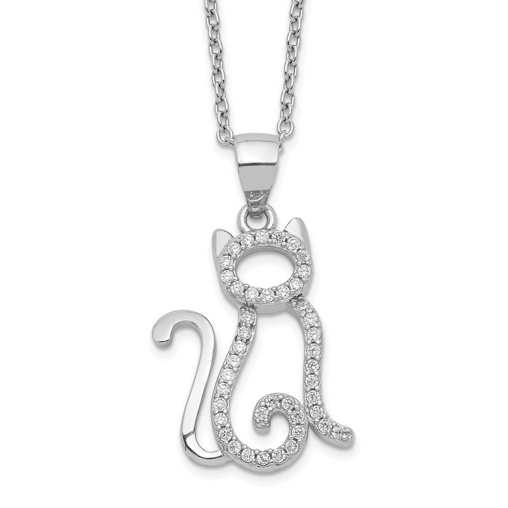 Cheryl M Sterling Silver Rhodium-plated Brilliant-cut White CZ Cat 18.25 Inch Necklace 18.25 Inches