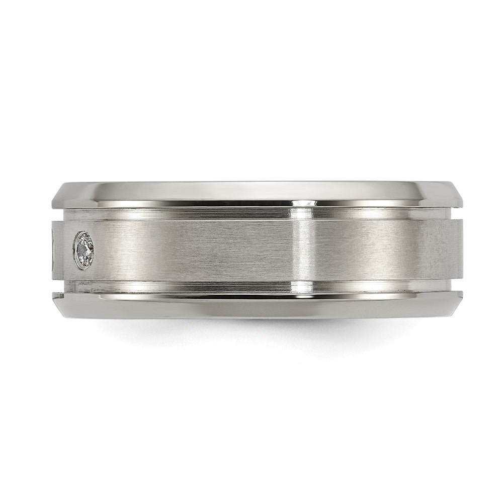 Chisel Titanium Polished with CZ 8mm Band Size - 10.5