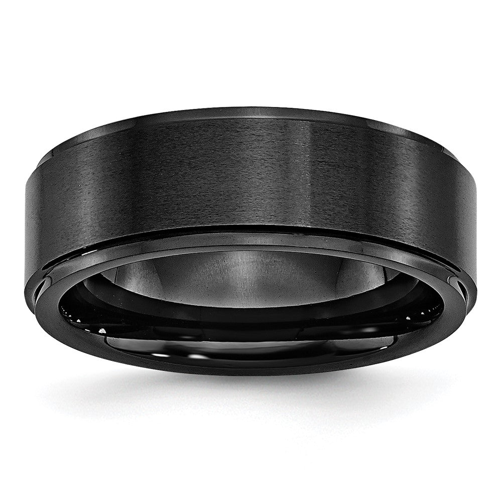 Black Ceramic Ridged Edge 8mm Brushed and Polished Band Size - 11.5