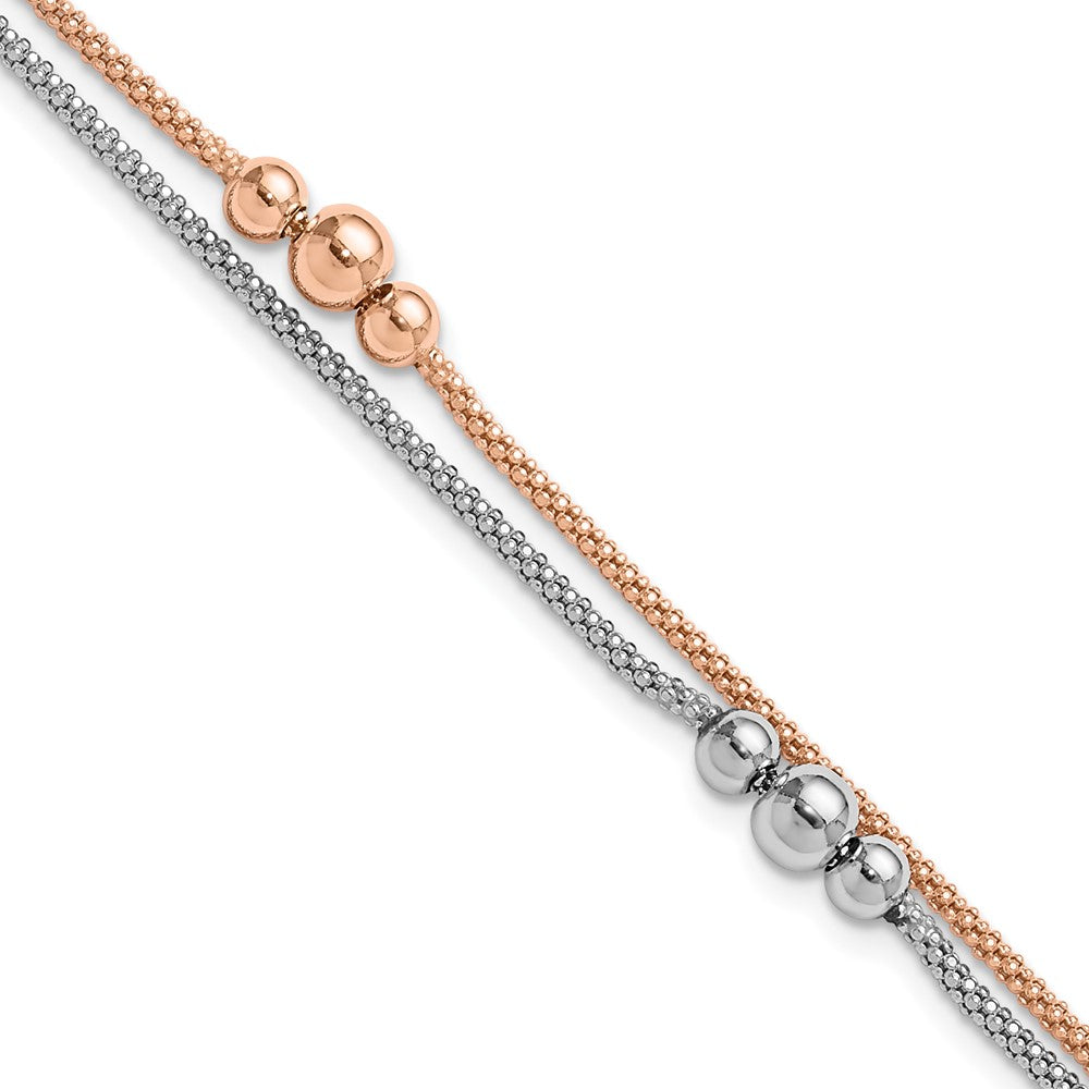 Sterling Silver Rhodium and Rose-tone w/1in ext. Bracelet 8.5  inches
