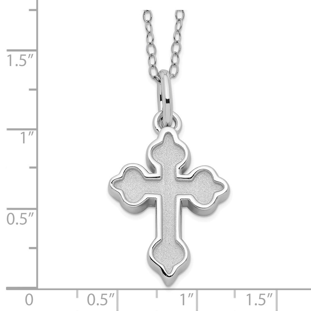 Sentimental Expressions Sterling Silver Rhodium-plated Matted Cross Ash Holder 18 Inch Necklace 18 Inches