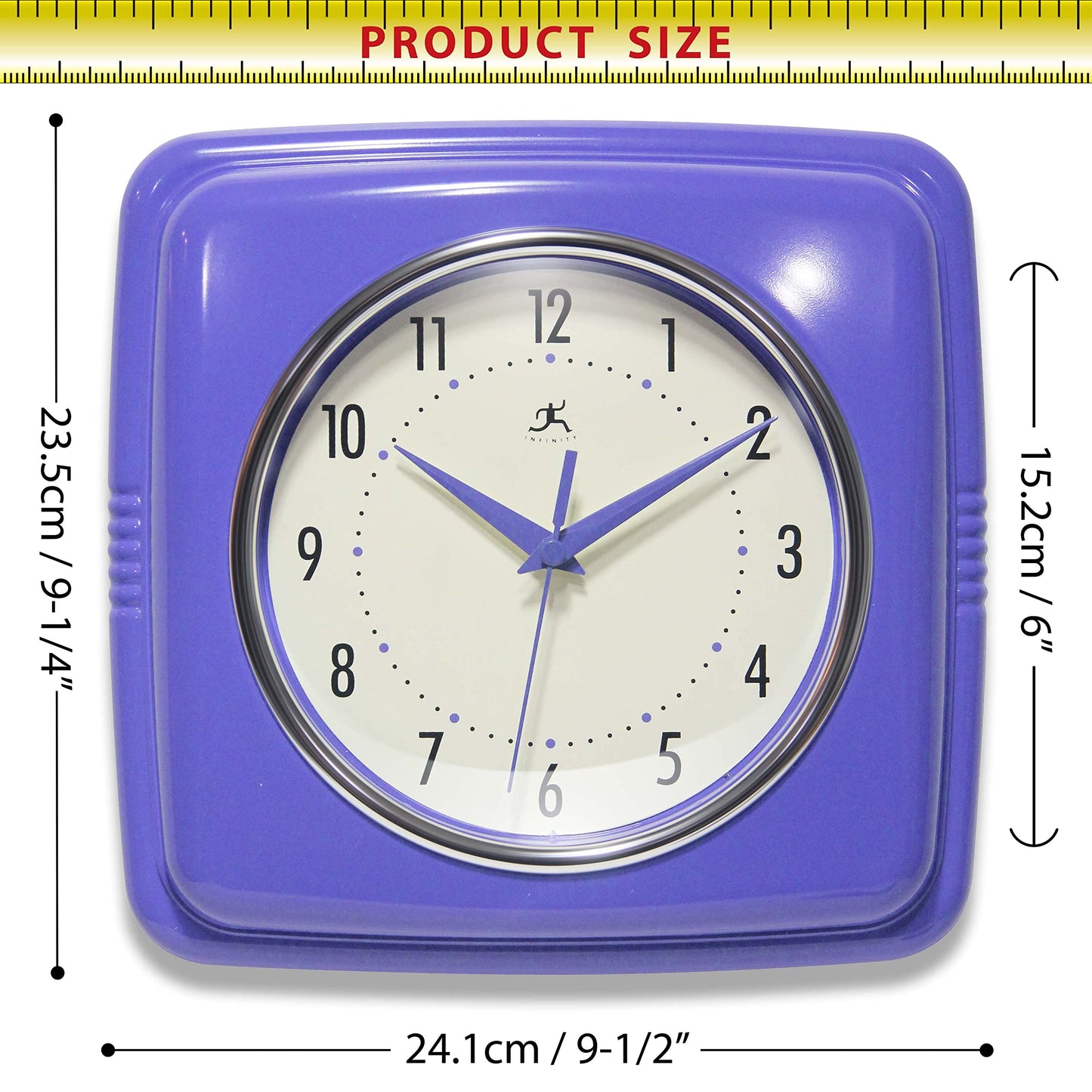 Infinity Instruments Retro Square Veri Periwinkle Plastic 9.25-inch Analog Wall Clock