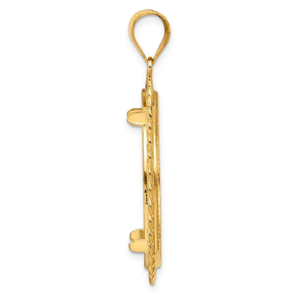 14k Diamond Cut Tilted with 27.0mm Prong Coin Bezel Pendant