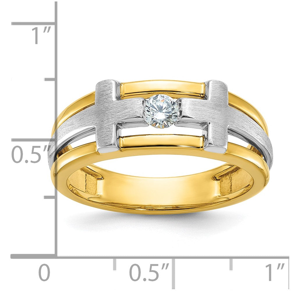 IBGoodman 14k Two-tone Men's Polished Satin and Cut-Out 1/5 Carat AA Quality Diamond Cross Ring