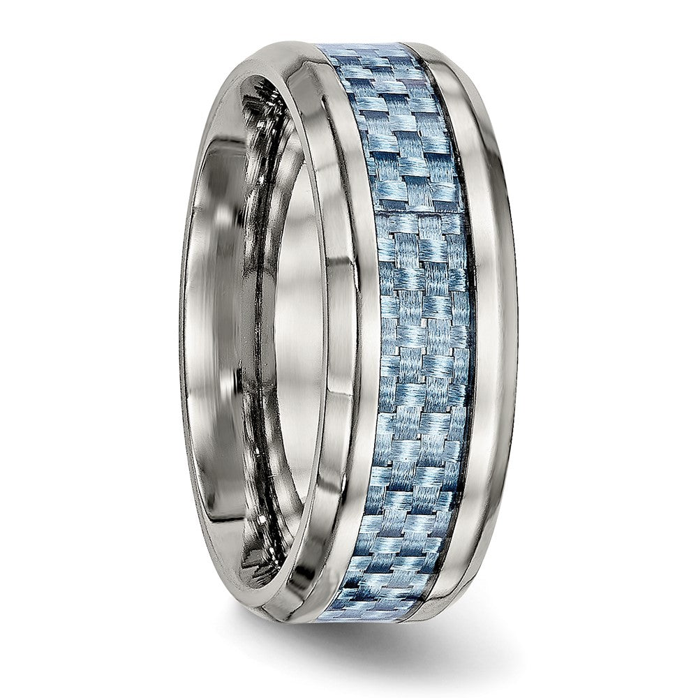 Titanium Polished w/Light Blue Carbon Fiber Inlay 8mm Ring Size - 8