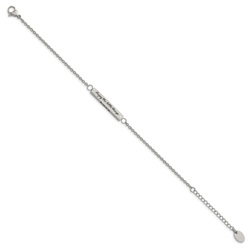 Stainless Steel Polished CZ Enjoy the little things w/ 1.5in ext. Bracelet 7 inches