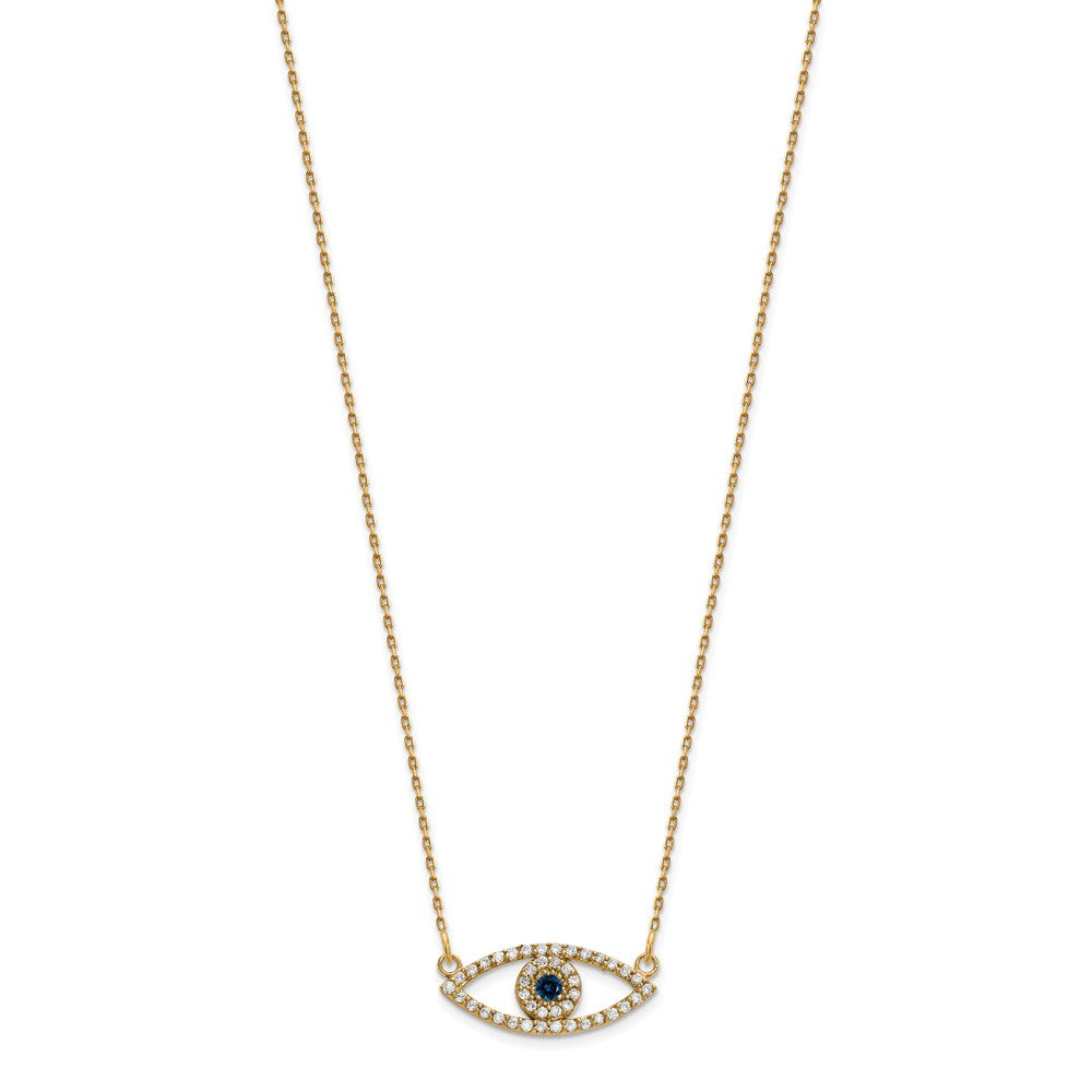 10k Small Necklace Diamond and Sapphire Evil Eye