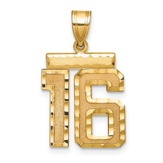 14k Medium Diamond-cut Number 16 Charm