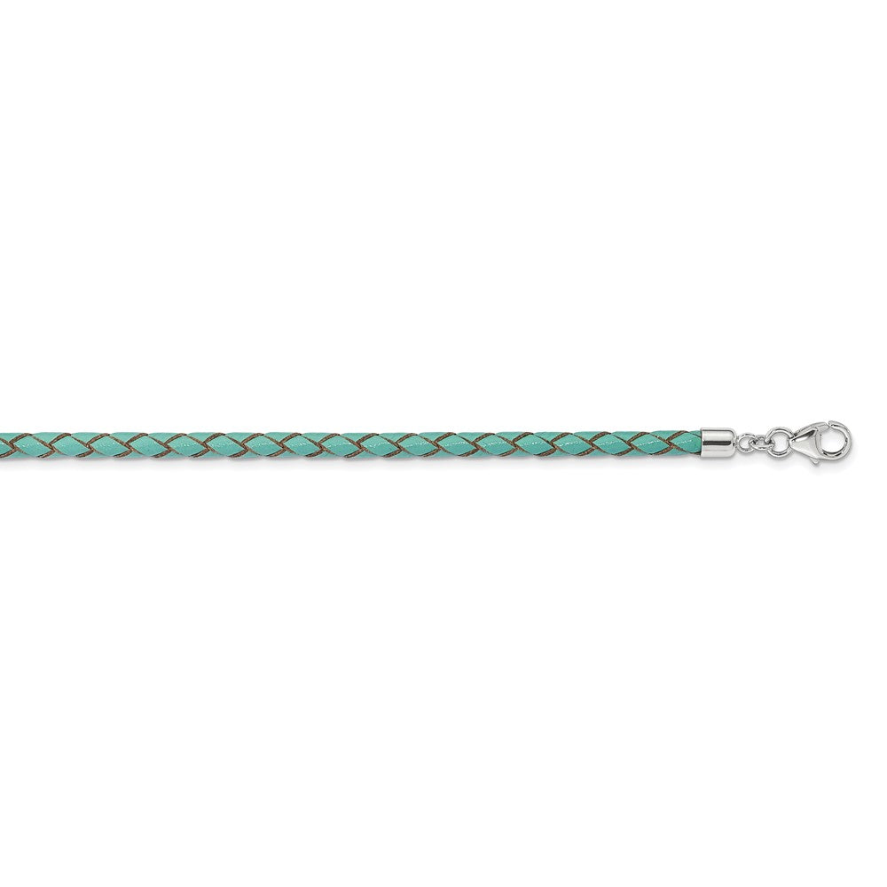 Sterling Silver Reflections Teal Leather Rhodium-plated 14 inch with a 2 inch extention Choker/Wrap Bracelet 14 inches