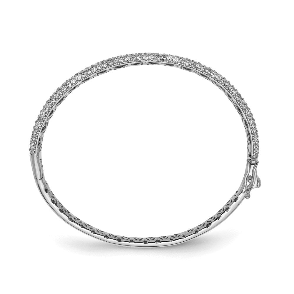 Sterling Shimmer Sterling Silver Rhodium-plated 175 Stone Pav‚ CZ Hinged Bangle Bracelet 7 inches