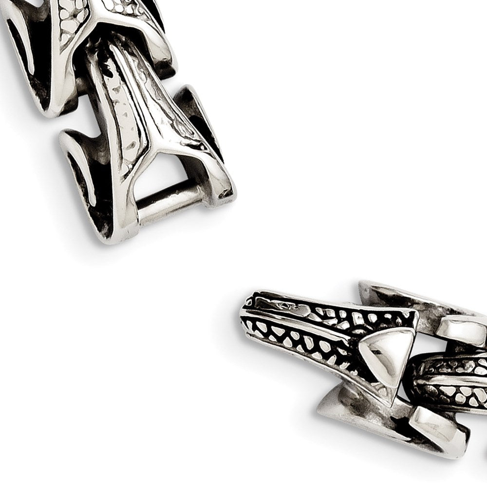 Stainless Steel Antiqued and Polished 8.5in Bracelet 8.5 inches