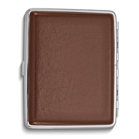 Brown Leather Covered (Holds 20-100mm) Silver-tone Cigarette / Card Case QGM4994