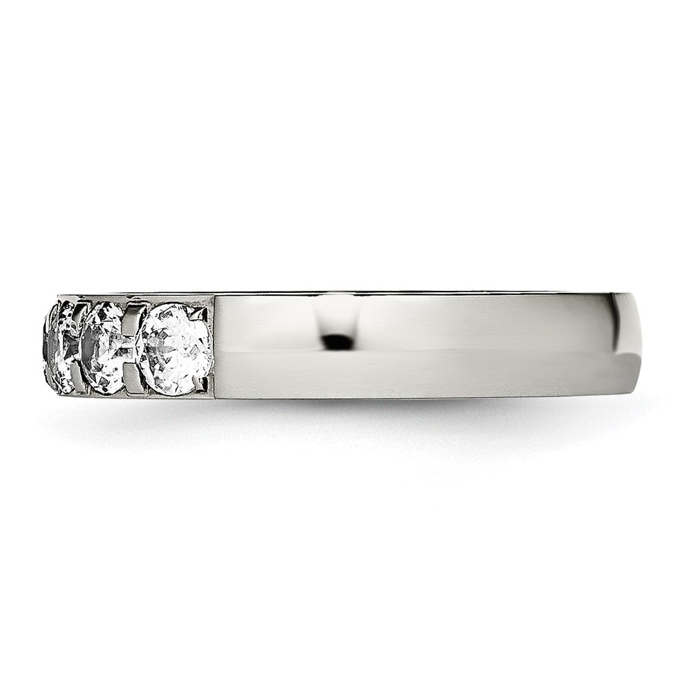 Stainless Steel Polished CZ 4mm Band Size - 5
