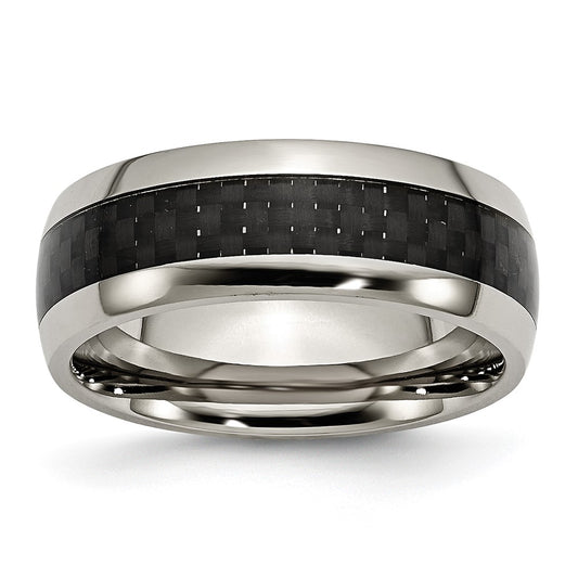 Titanium Polished w/Black Carbon Fiber Inlay 8mm Band Size - 7.5