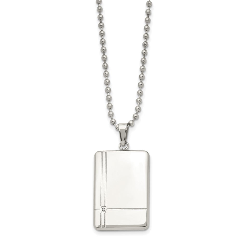 Stainless Steel Polished with CZ 22in Dog Tag Necklace