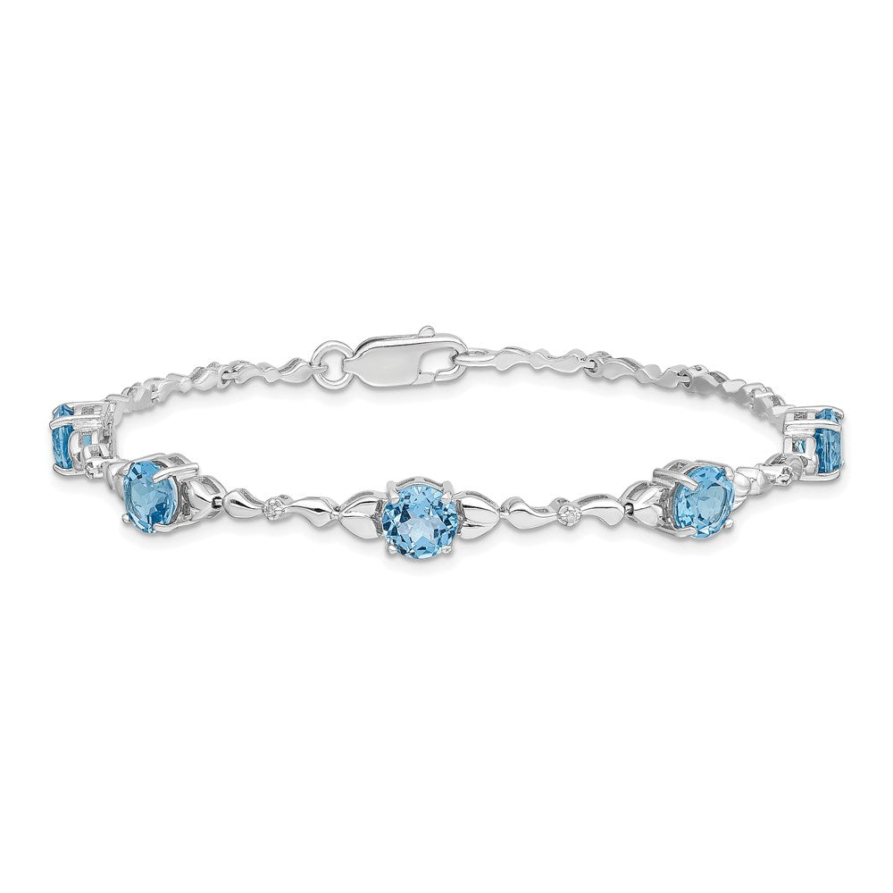 Sterling Silver Rhodium-plated Lt. Swiss Blue Topaz & Diamond Bracelet 7.5 inches