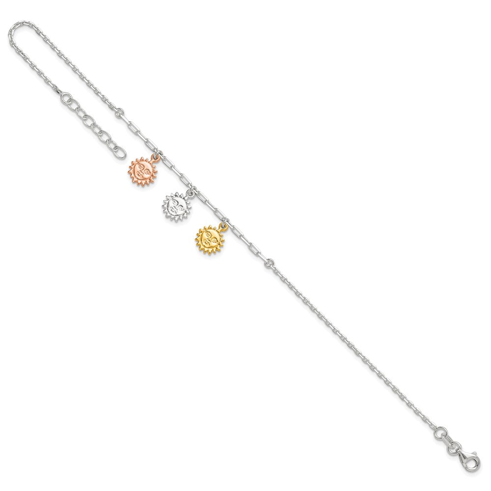 Sterling Silver Rose-tone and Gold-tone Suns 9in Plus 1in Ext. Anklet 9 inches