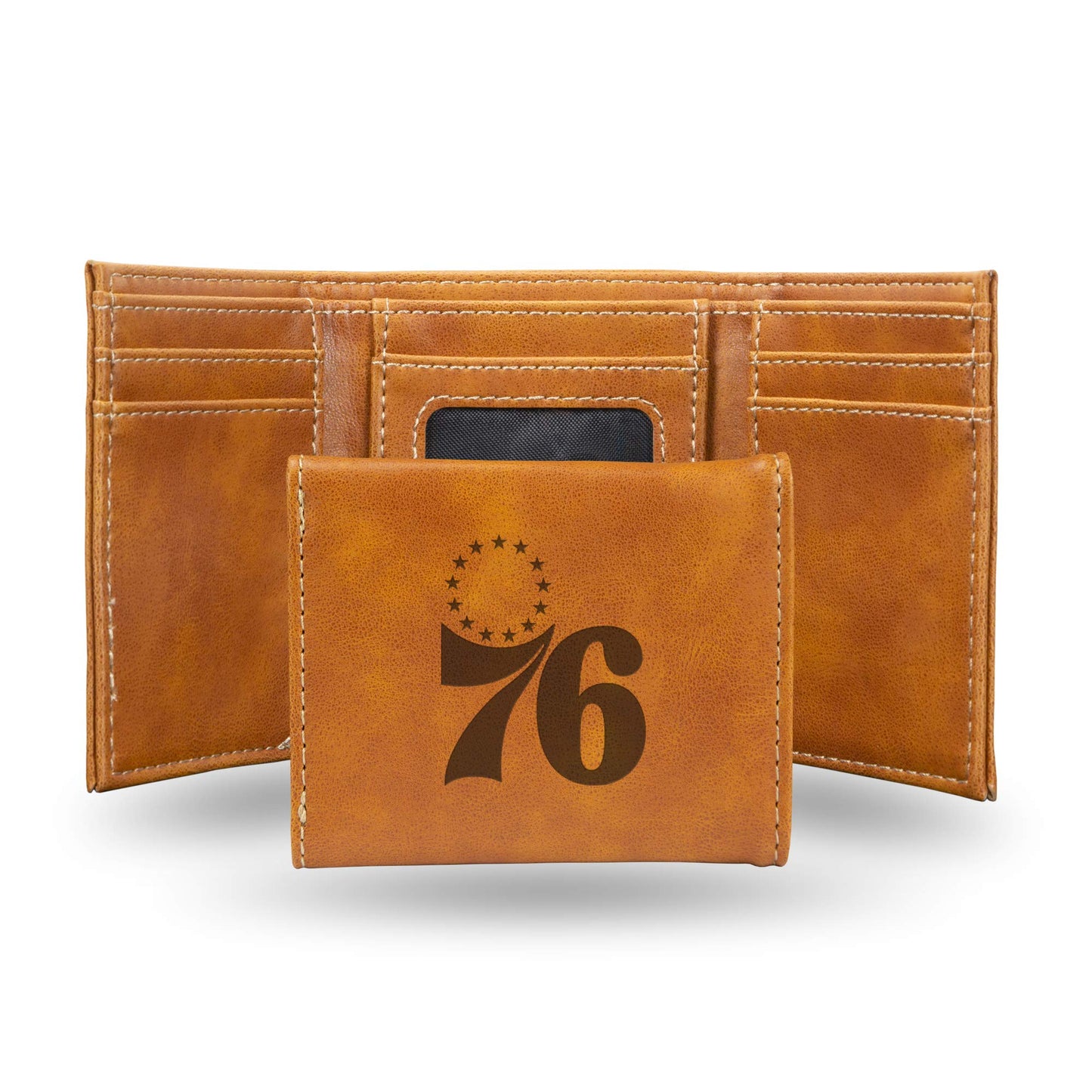 Rico Philadelphia NBA 76'ers Laser Engraved Brown Trifold Wallet, Sixers