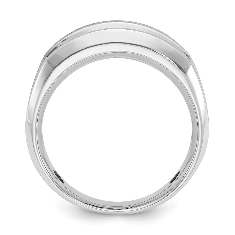 IBGoodman 14k White Gold Men's Polished Satin and Grooved 5-Stone Ring Mounting