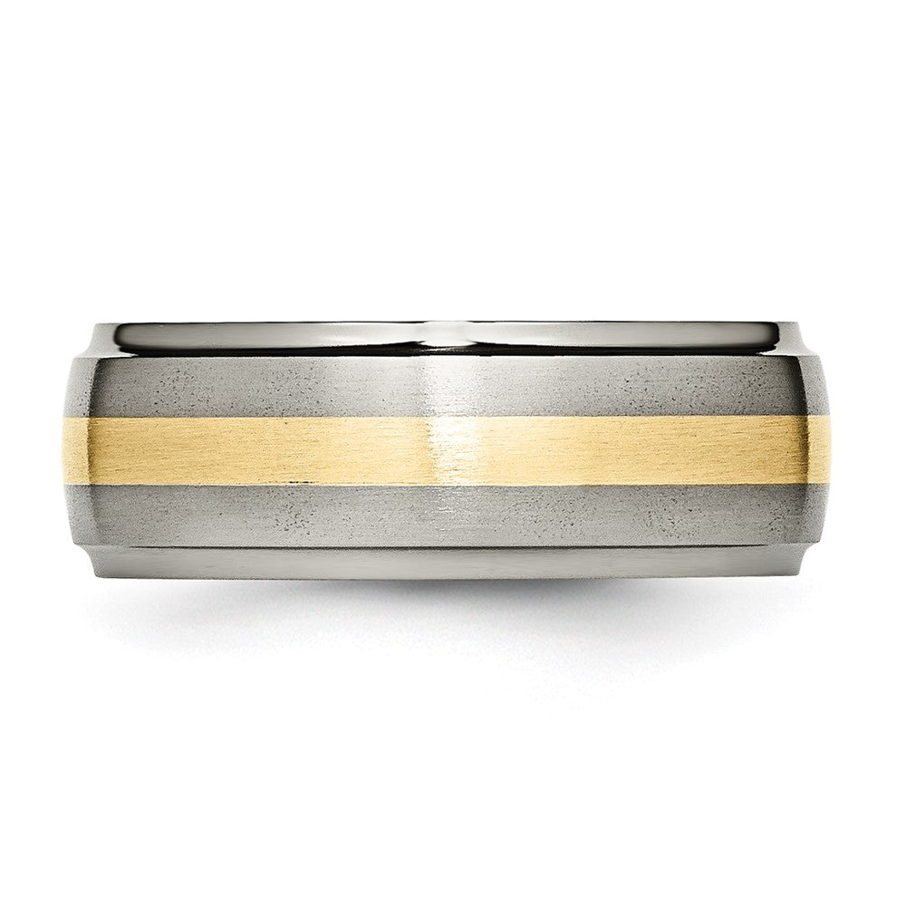 Titanium Brushed Center w/14k Yellow Inlay 8mm Ridged Edge Band Size - 10