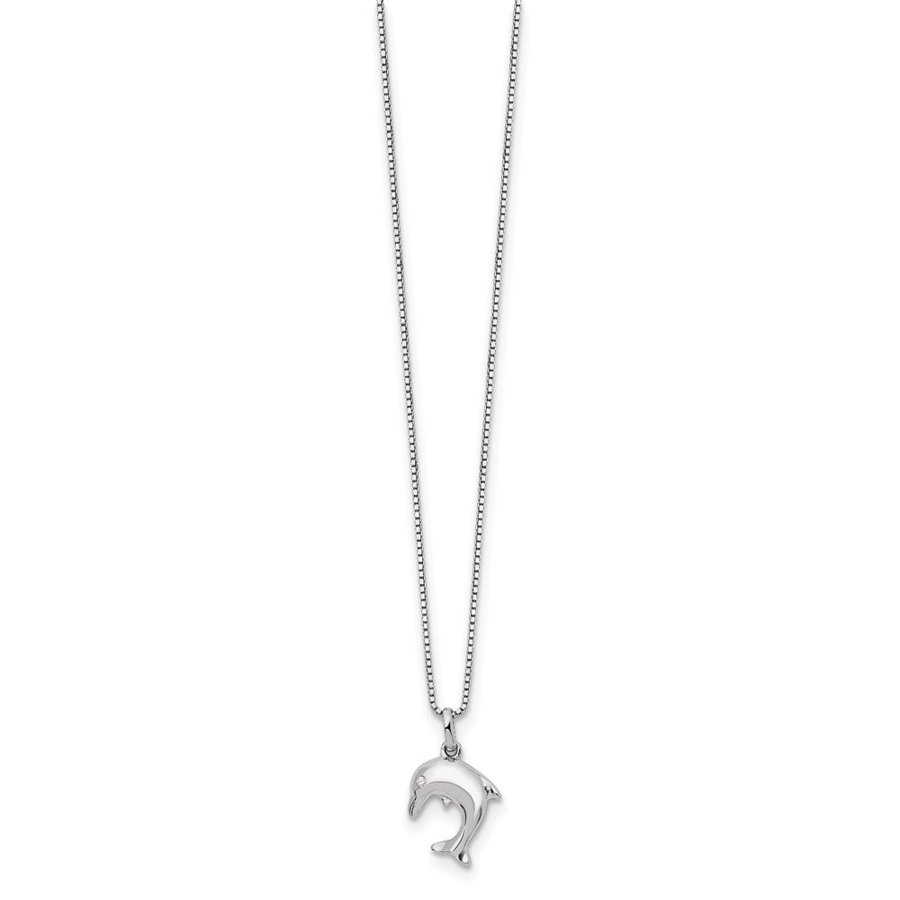 White Ice Sterling Silver Rhodium-plated 18 Inch Diamond Dolphin Necklace with 2 Inch Extender 18 Inches
