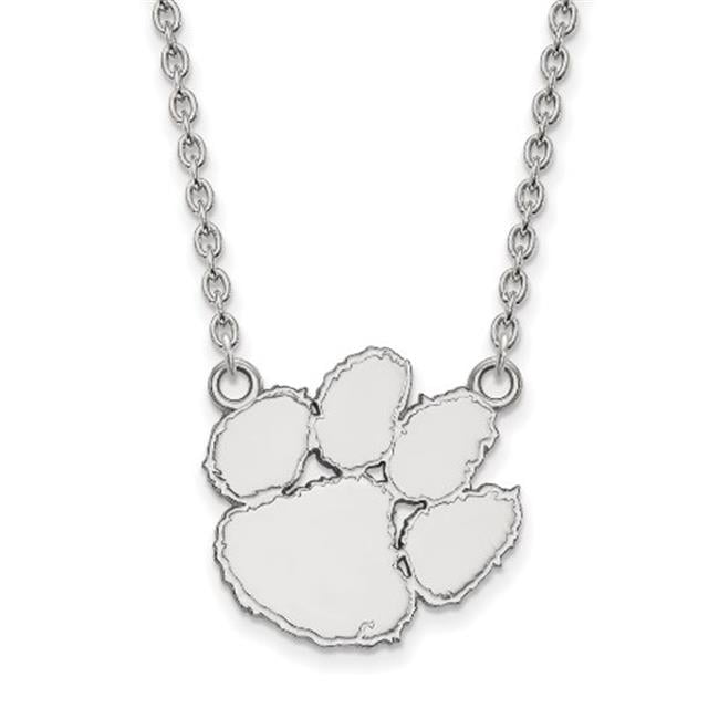 Sterling Silver Rhodium-plated LogoArt Clemson University Tiger Paw Large Pendant 18 inch Necklace QSS016CU-18