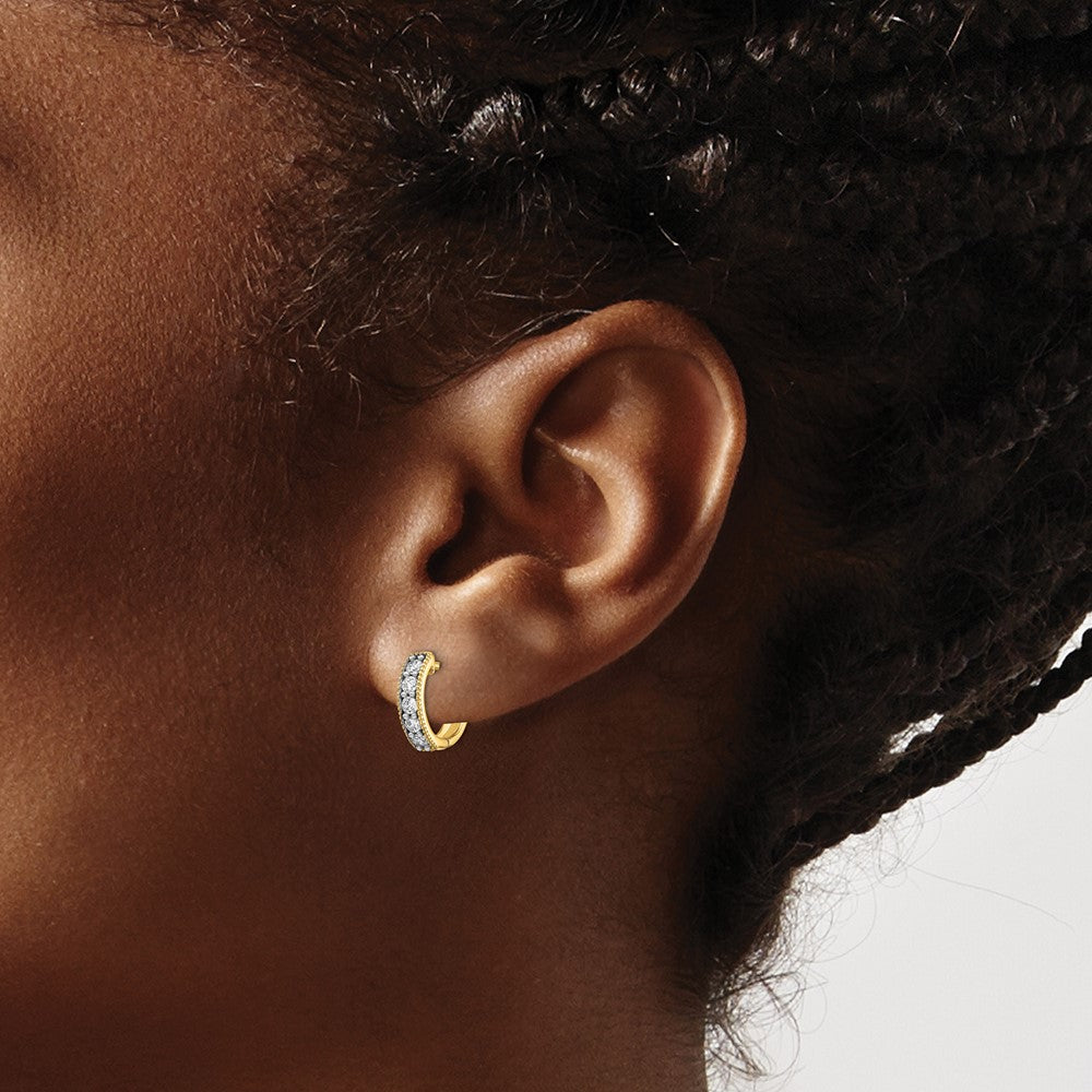 14k Yellow Gold Diamond Milgrain Hinged Hoop Earrings