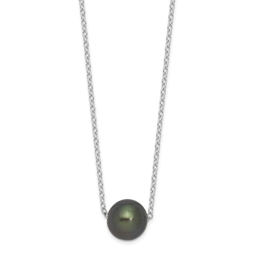 Sterling Silver Rhodium-plated 8-9mm Black Semi-Round Tahitian Saltwater Cultured Pearl 17 inch Necklace 17 Inches