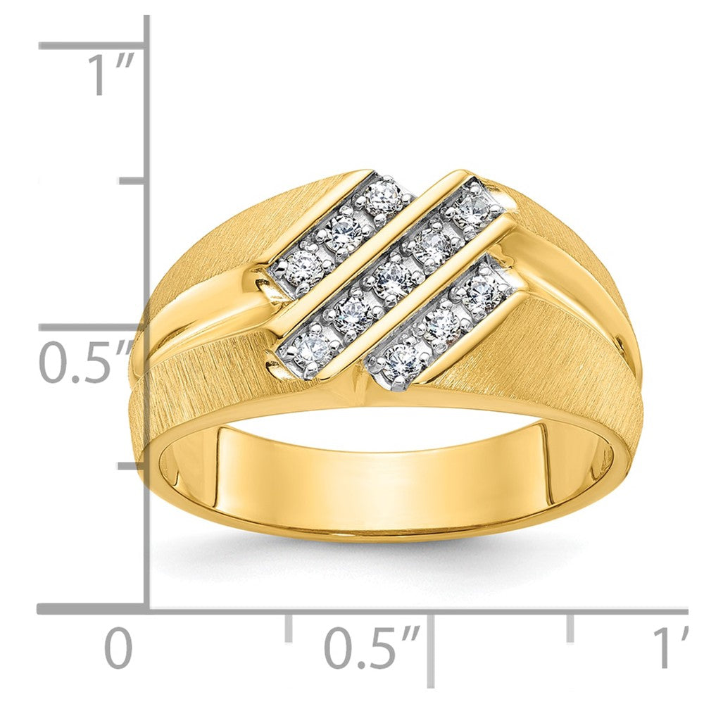 IBGoodman 14k Men's Polished Satin and Grooved 1/4 Carat AA Quality Diamond Ring