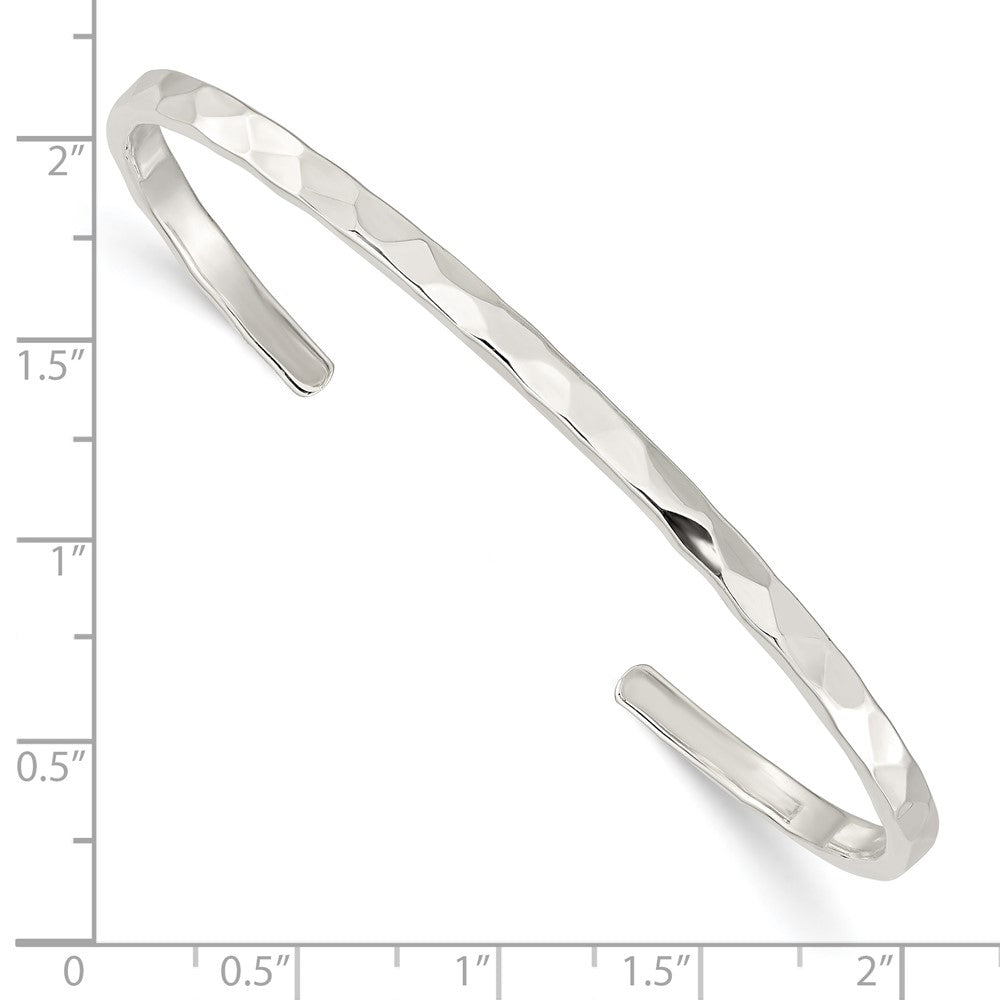 Sterling Silver Polished Hammered Cuff Bangle 8 inches