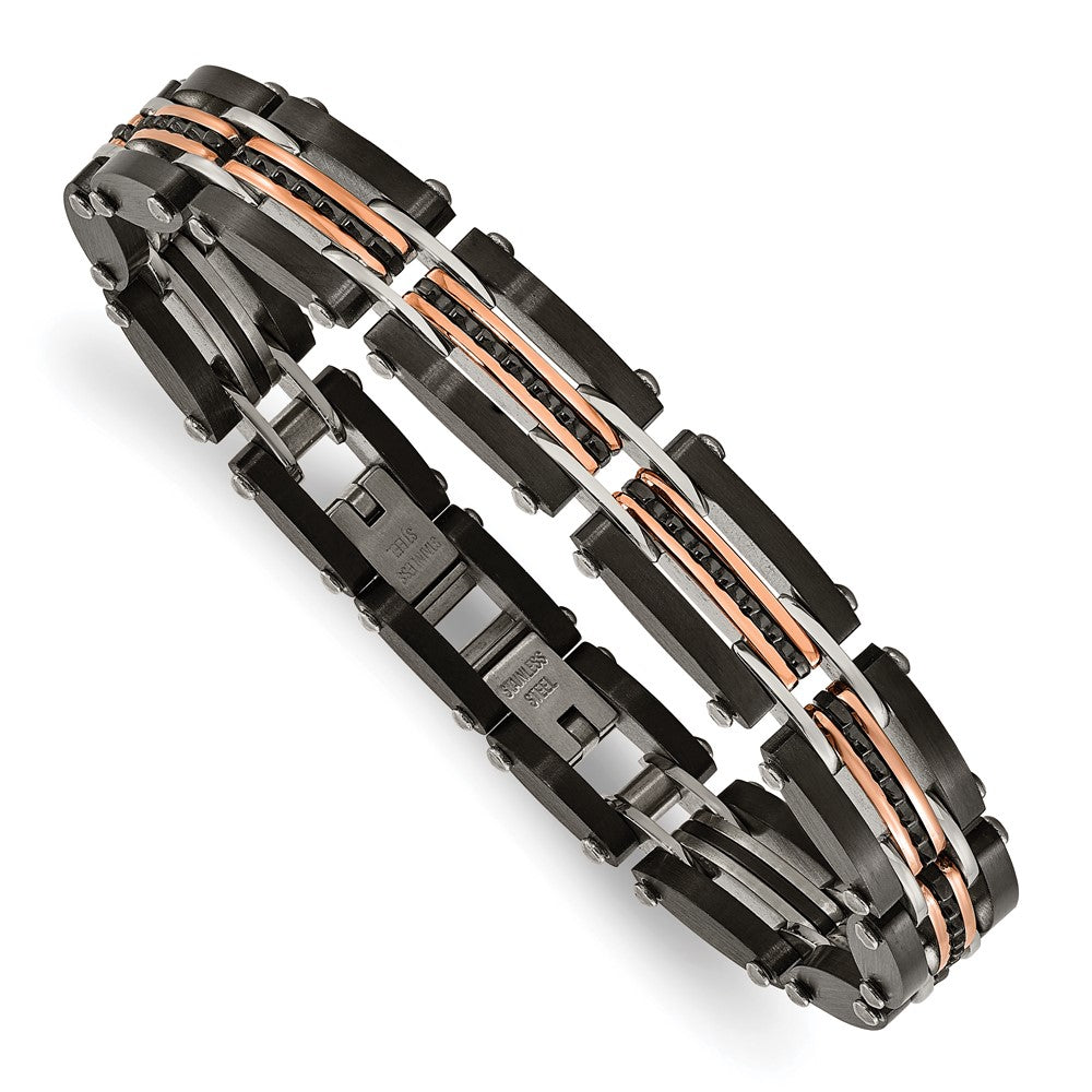 Stainless Steel Brushed/Polished Rose/Black IP Reversible w/.5in ext. Brace 7.25 inches