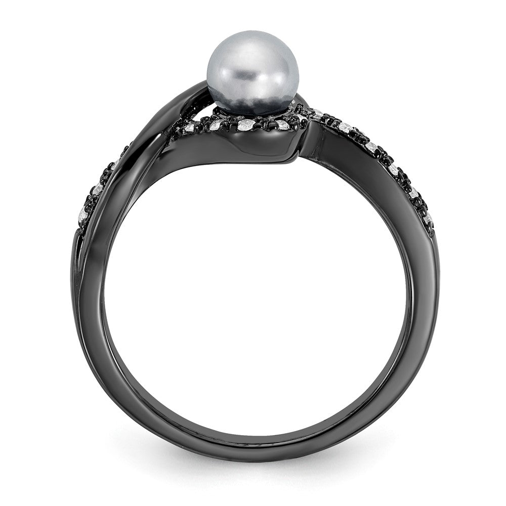 Sterling Silver Grey Pearl and Diamond Ring