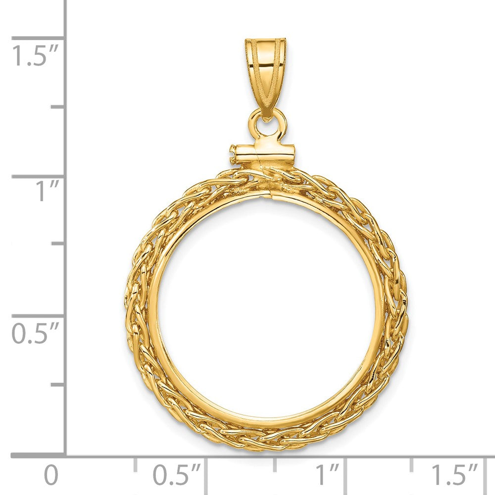 Wideband Distinguished Coin Jewelry 14k Polished Wheat Chain 21.6mm x 1.7mm Screw Top Coin Bezel Pendant