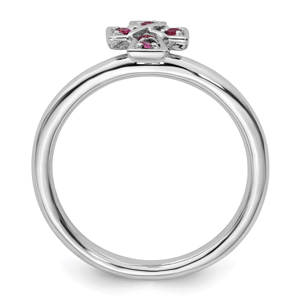 Sterling Silver Stackable Expressions Rhodium Rhodolite Garnet Cross Ring Size -6