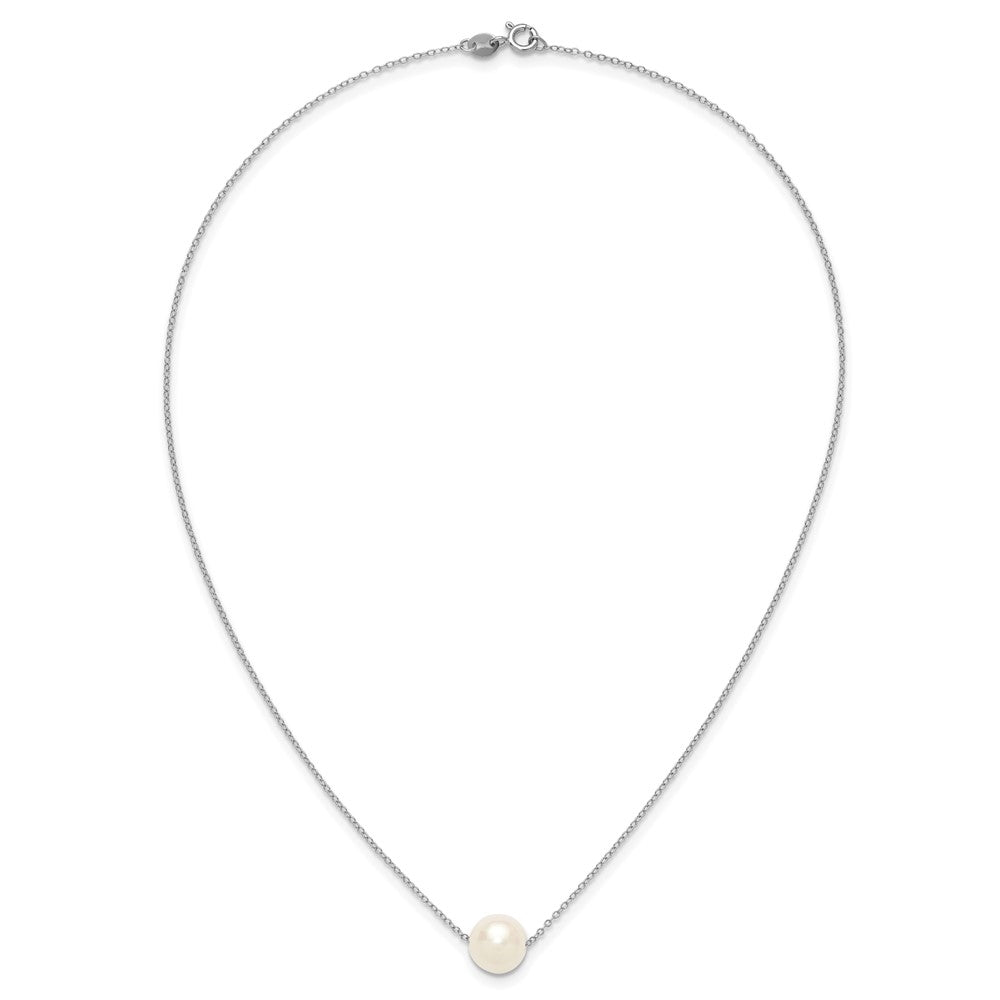 Sterling Silver Rhodium-plated 10-11mm White Near-Round Freshwater Cultured Pearl 17 inch Necklace 17 Inches