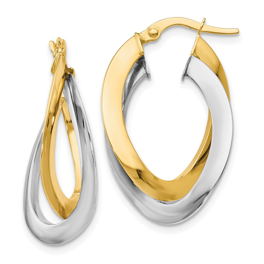 10K Two-tone Polished Twisted Double Hoop Earrings