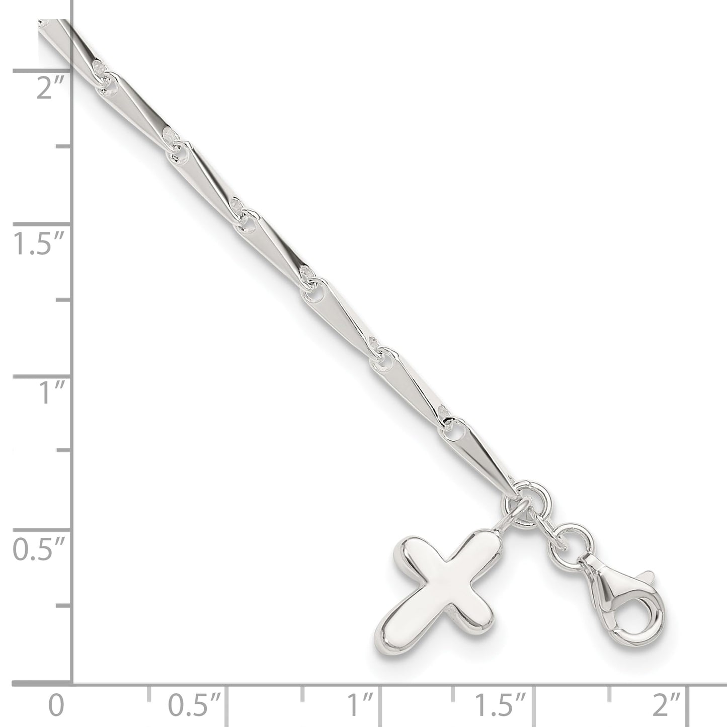 Sterling Silver 9 in Solid Polished Cross on Fancy Link Anklet